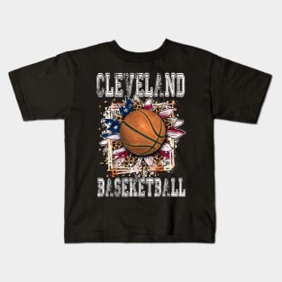 American Flag Personalized Cleveland Proud Name Basketball Kids T-Shirt